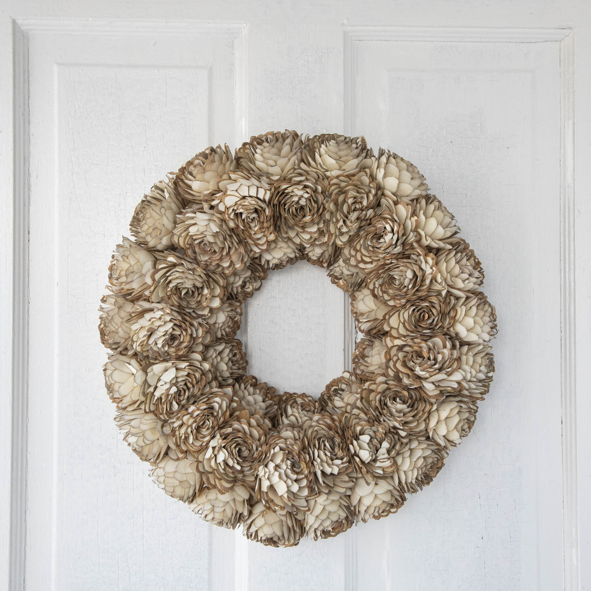 White Shola Almond Flower Wreath on door