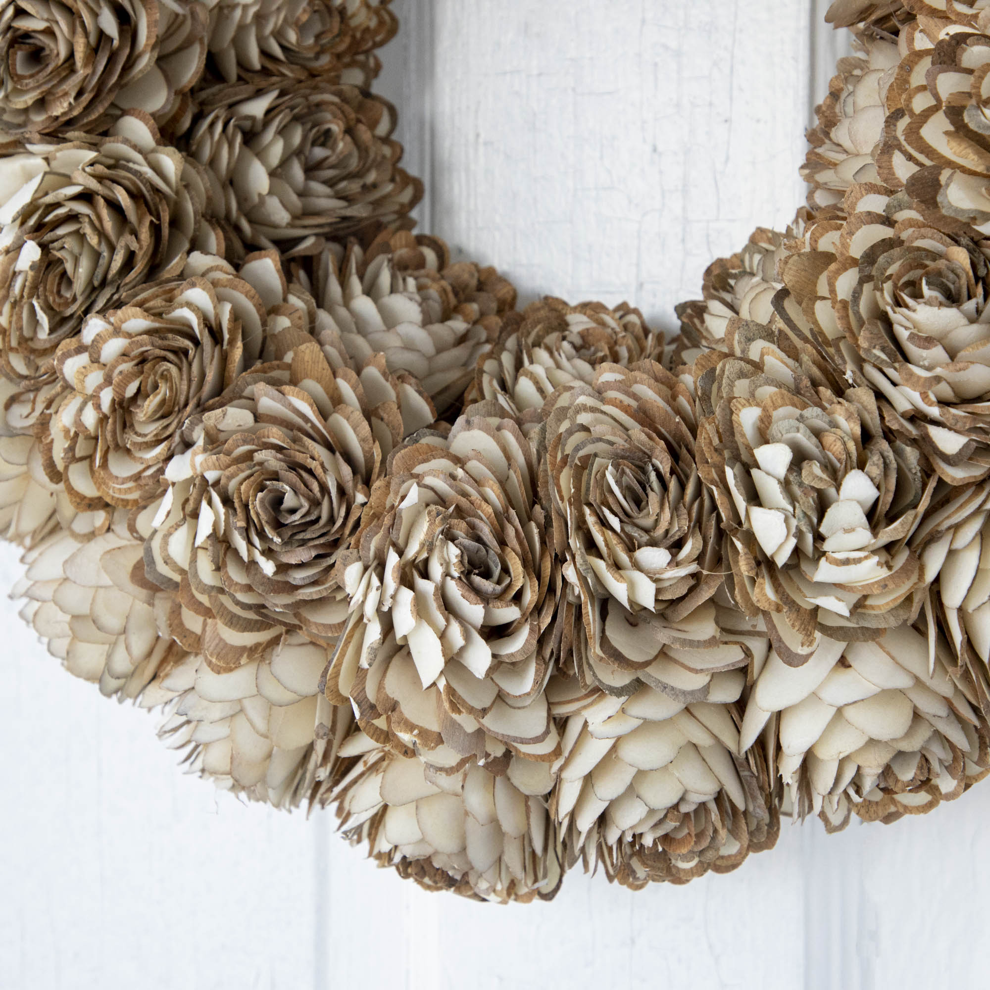 Close up of White Shola Almond Flower Wreath