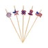 Patriotic Cocktail & Appetizer Picks in 5 assorted styles including a firework, a star with a flag on it, a pinwheel, a top hat and an American flag.