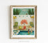 A framed print of a woman sitting by a pool, crafted by fine artist Janet Hill.