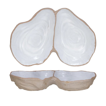 White reflective oyster shell dish. 
