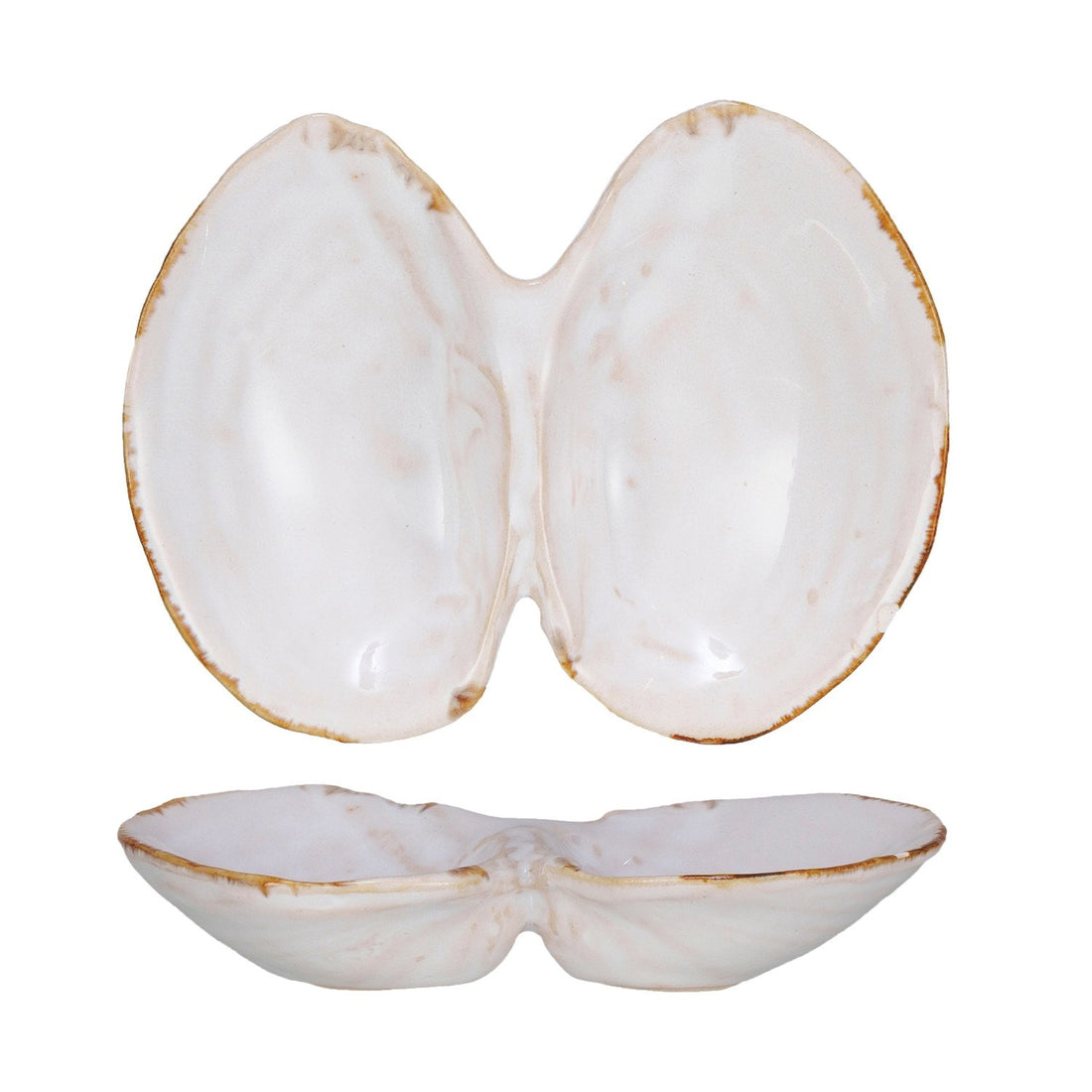 White reflective double shell dish. 