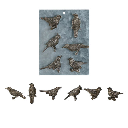 Pewter Bird Magnets, Set of 6