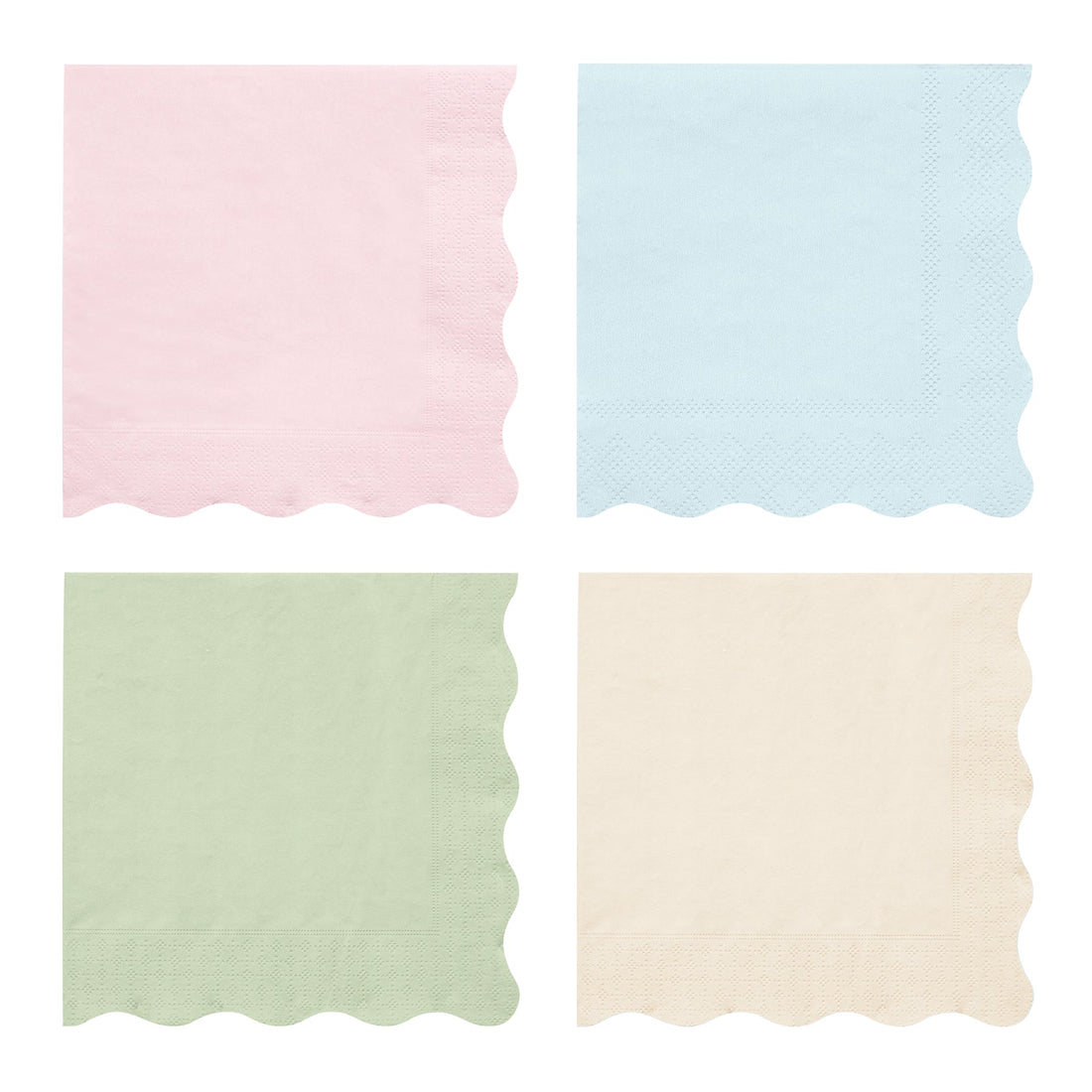 Four Ladurée Paris Assorted Napkins with scalloped borders from Meri Meri.