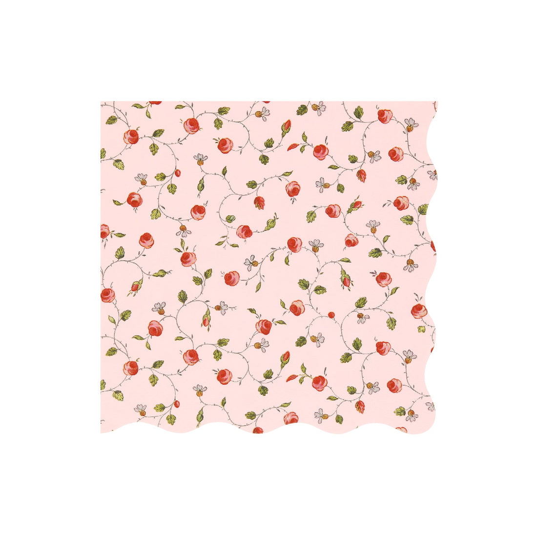 A pink Meri Meri Laduree Marie-Antoinette paper napkin with a floral pattern.