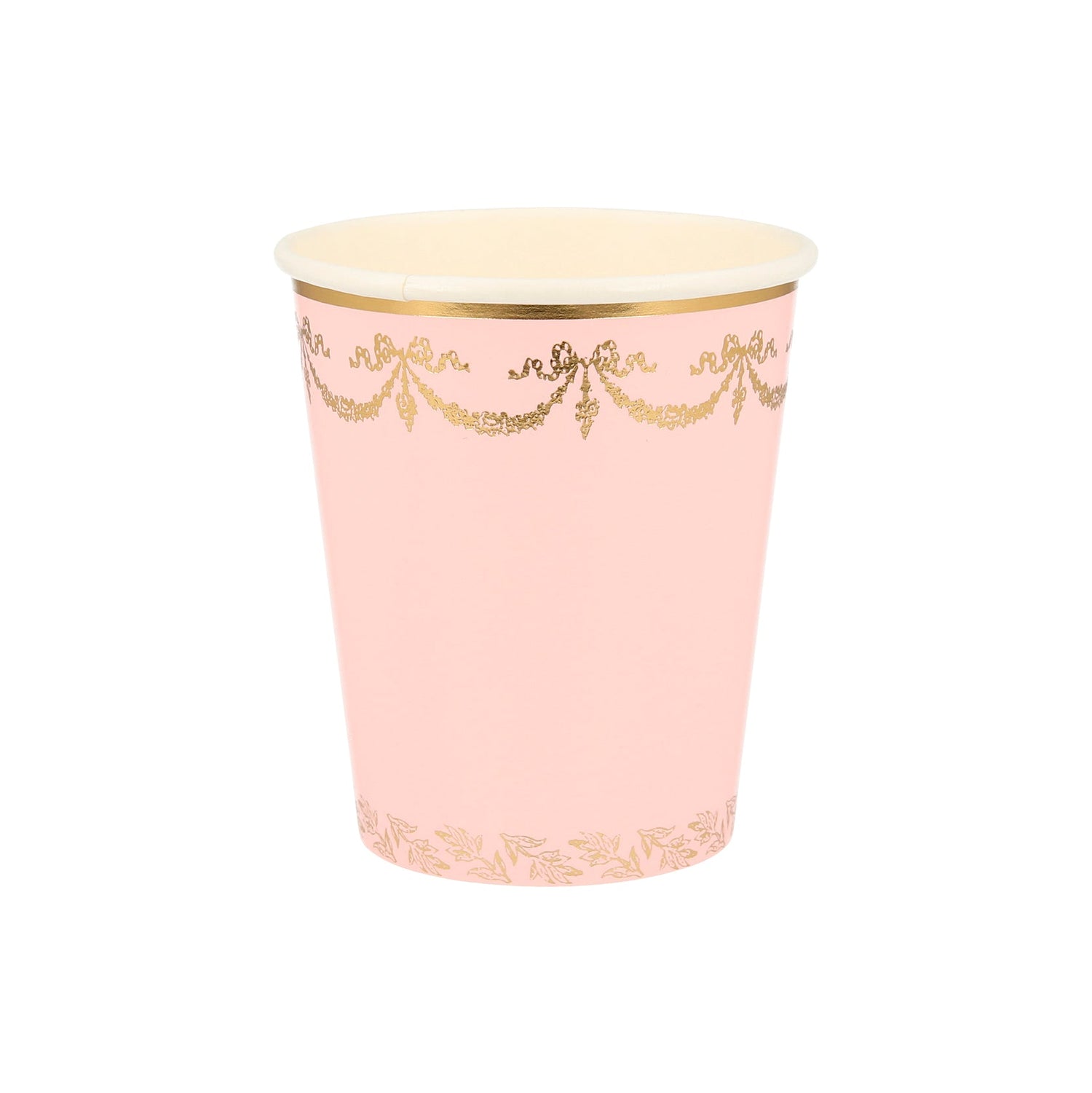 A Ladurée Paris cup with gold trim.