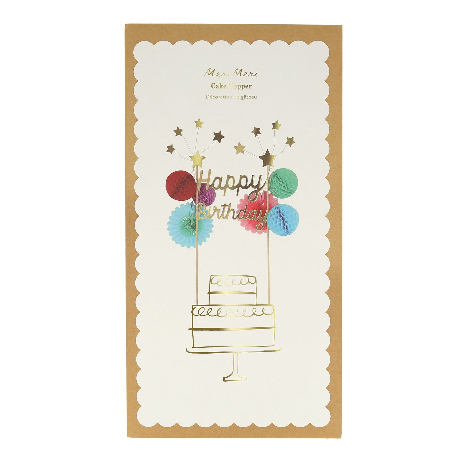 The back of the Happy Birthday Honeycomb Cake Topper package showing an illustrated cake with the topper.