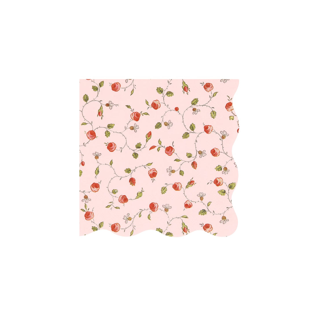 A pink Meri Meri Laduree Marie-Antoinette paper napkin with a floral pattern.