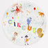Circular circus-themed illustration with animals, performers, and the word "circus" in shiny gold foil details at the center on Meri Meri&