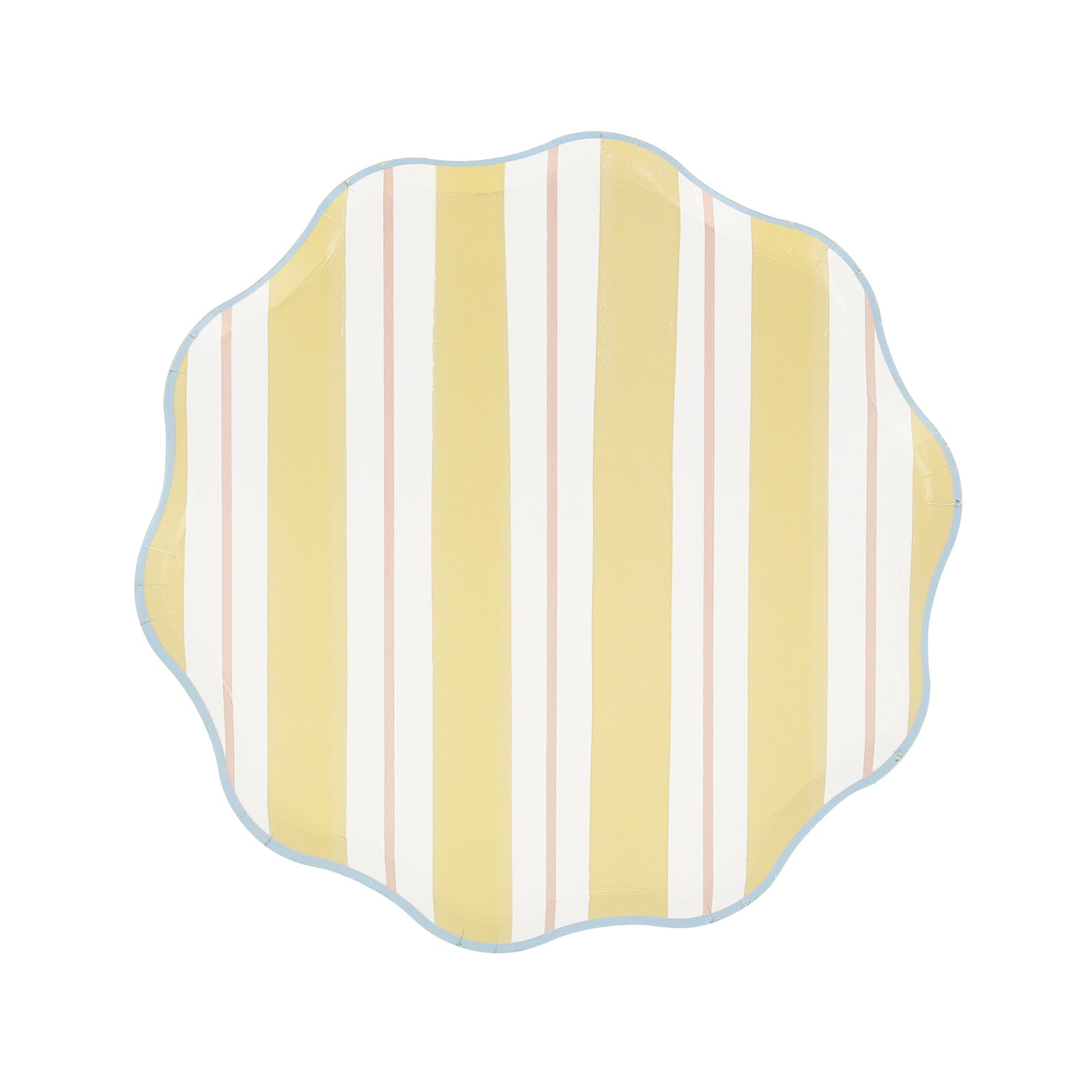 Meri Meri Preppy Stripe paper plates in 4 colorways of blue, red, yellow and mint. 