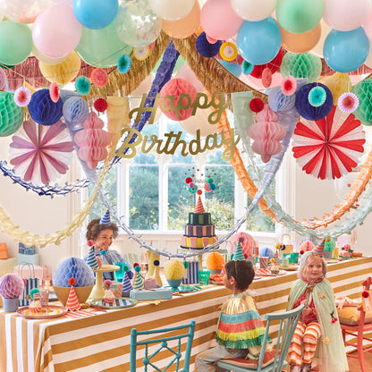 Party set up with the Happy Birthday Honeycomb Garland.