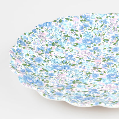 Close up of Meri Meri x Liberty melamine plate. 