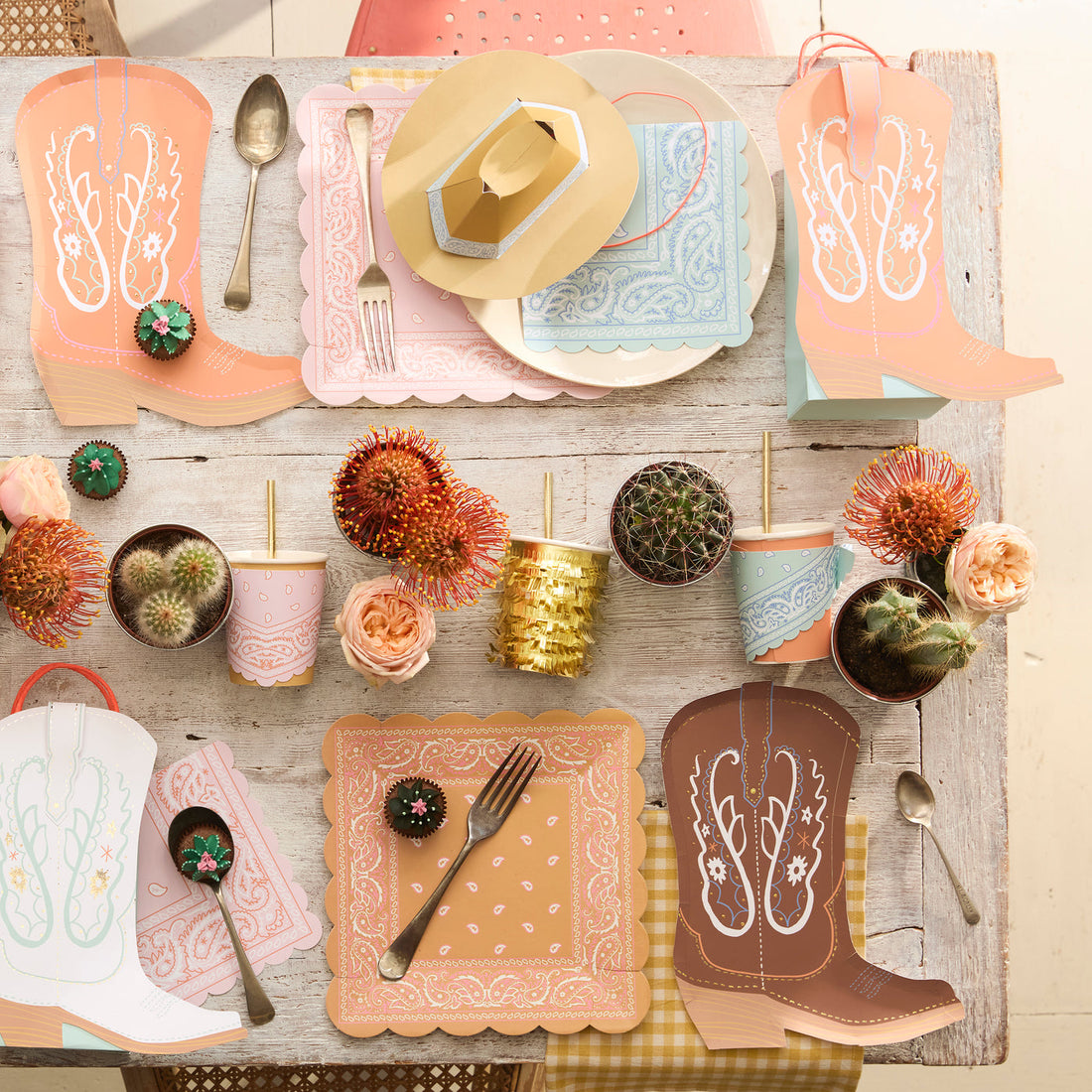A western themed table setting with Western Bandana Square Plates.