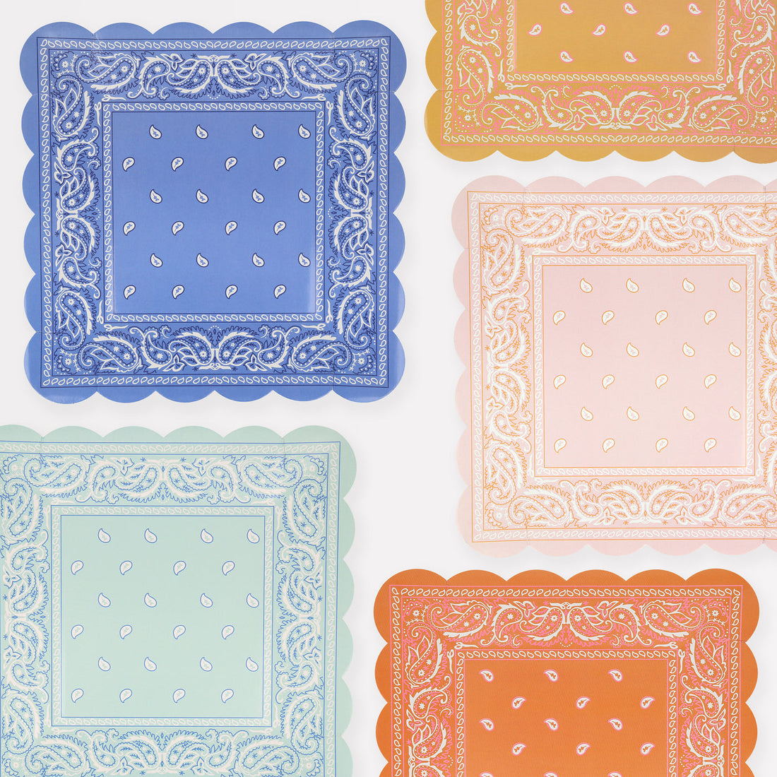 Western Bandana Square Plates in 5 different colors.