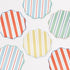 Meri Meri Preppy Stripe paper plates in 4 colorways of blue, red, yellow and mint. 