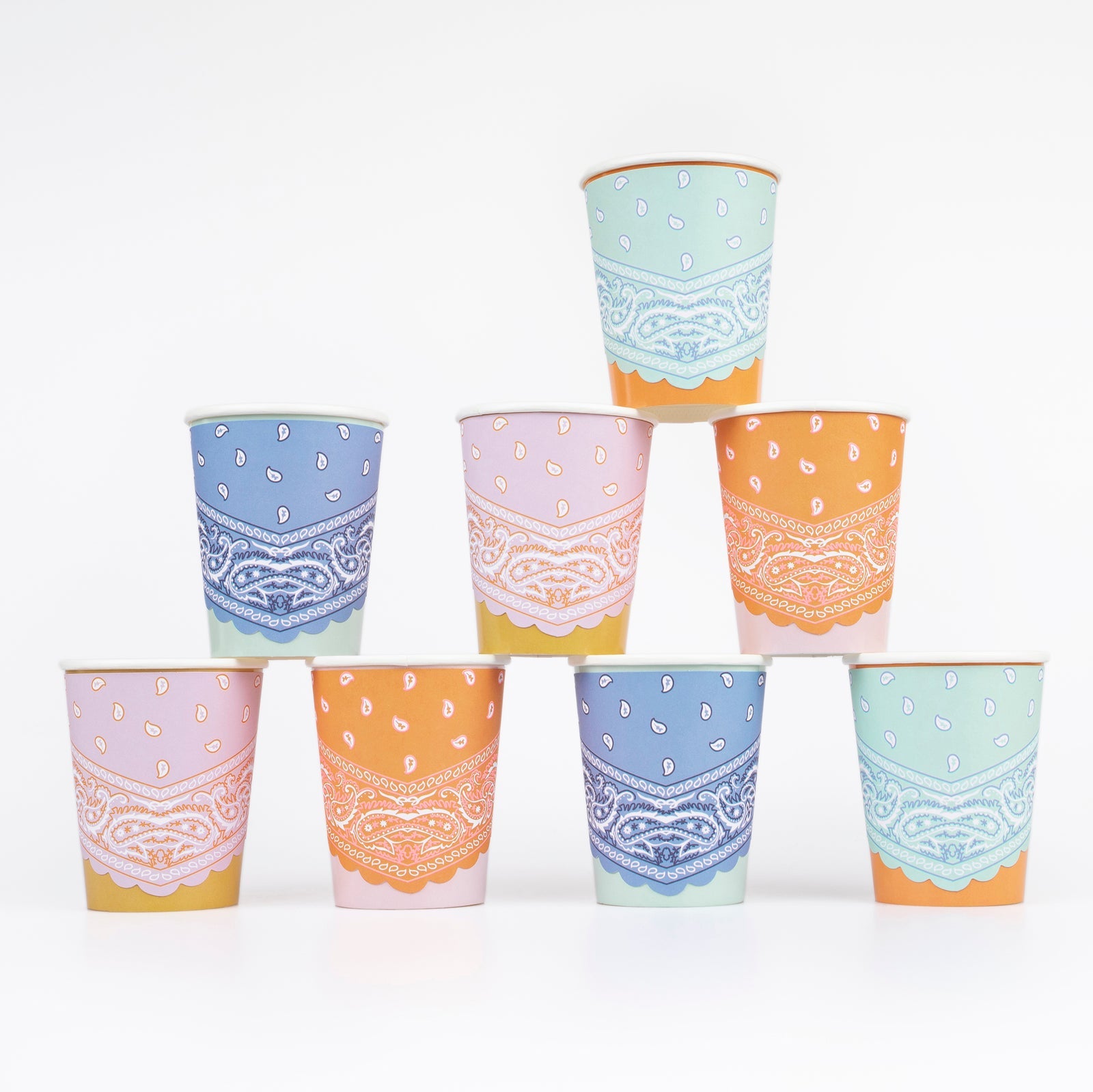 Meri Meri Western Bandana Cups in assorted colors. 
