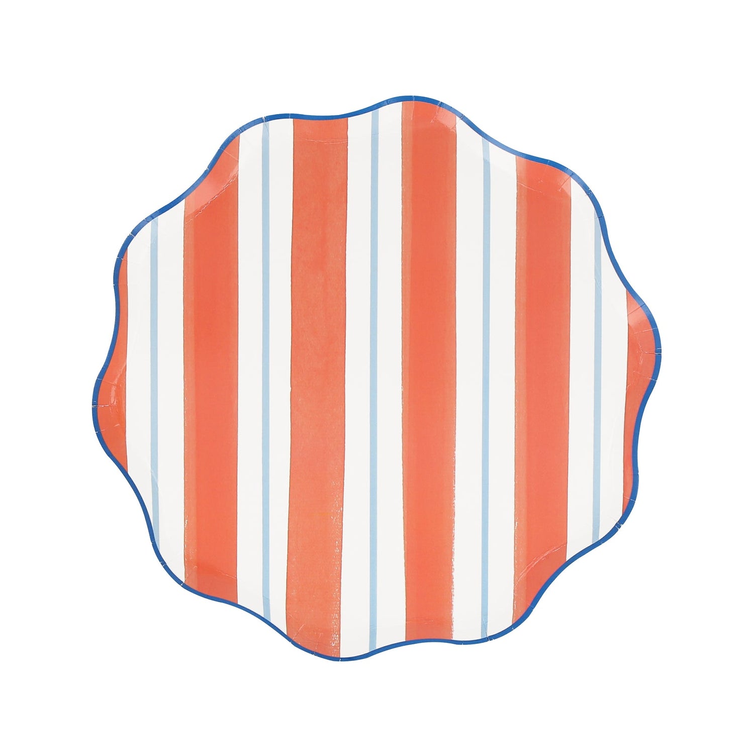 Meri Meri Preppy Stripe paper plates in colorways of blue, red, yellow and mint. 