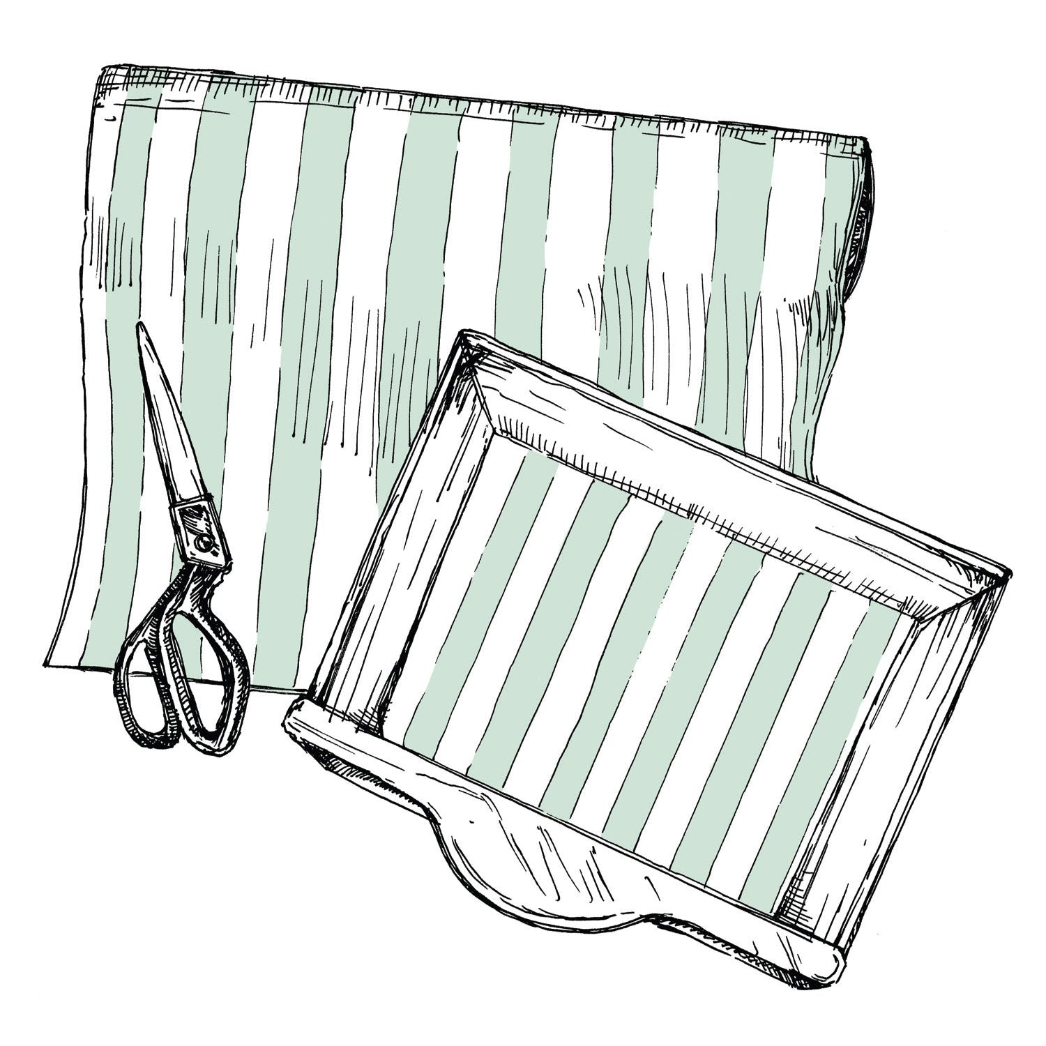 An illustrated drawing of the Hester & Cook Table Runner being used as lining for a drawer.
