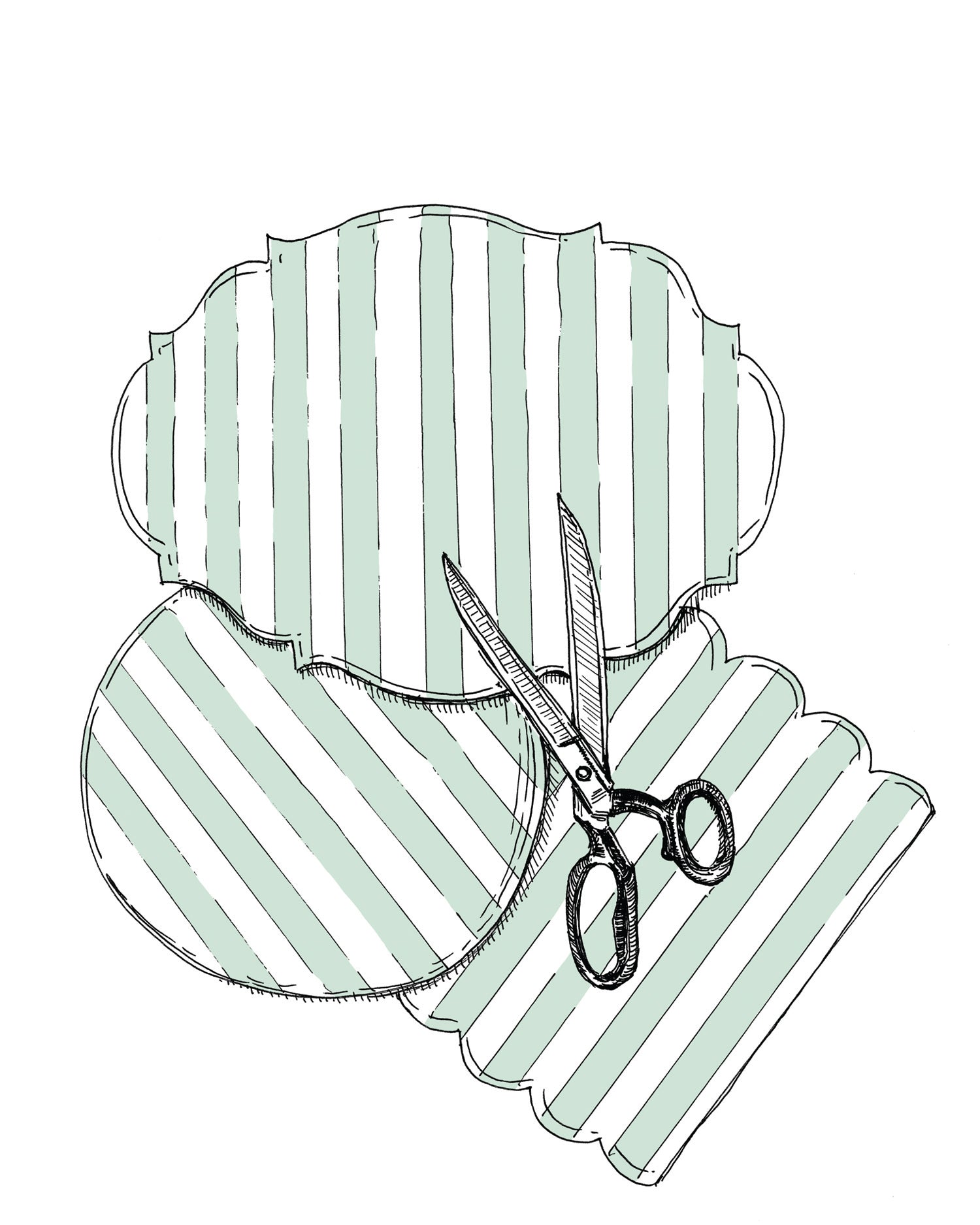 An illustrated drawing of the Hester & Cook Table Runner cut into unique placemat shapes.