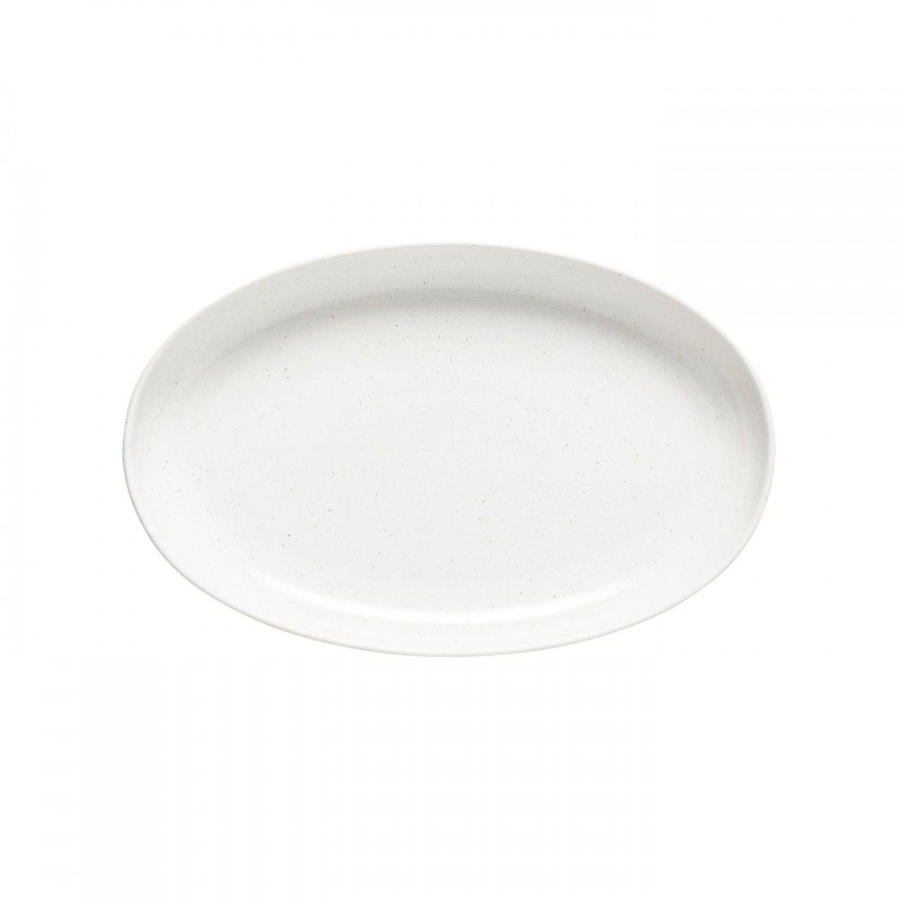 A white oval plate from the Casafina Living Pacifica Salt Serveware collection on a white background, featuring a matte finish.