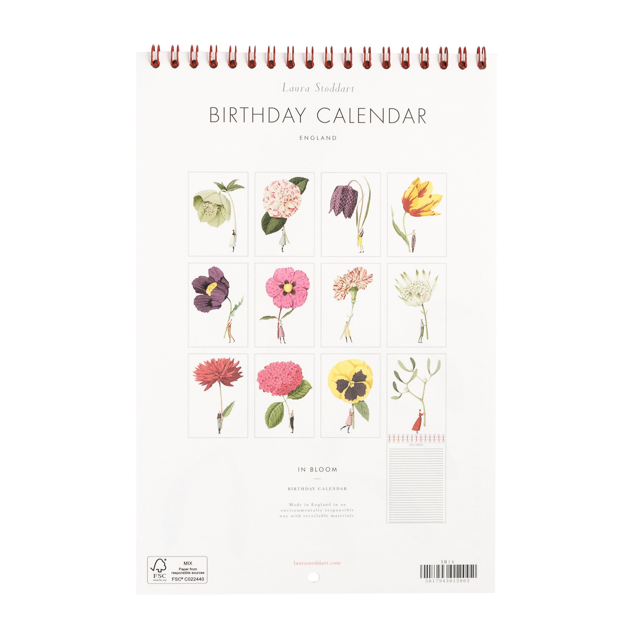 The back side of the Birthday Calendar features a grid of all 12 illustration featured inside. 
