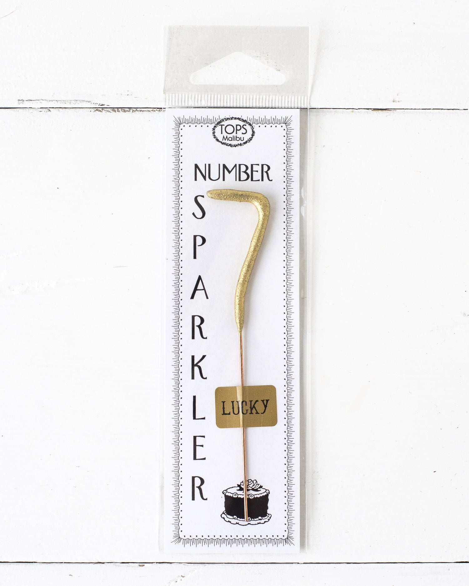 A 4&quot; tall Gold Number Cake Topper Sparkler on a white background, manufactured by Tops Malibu.