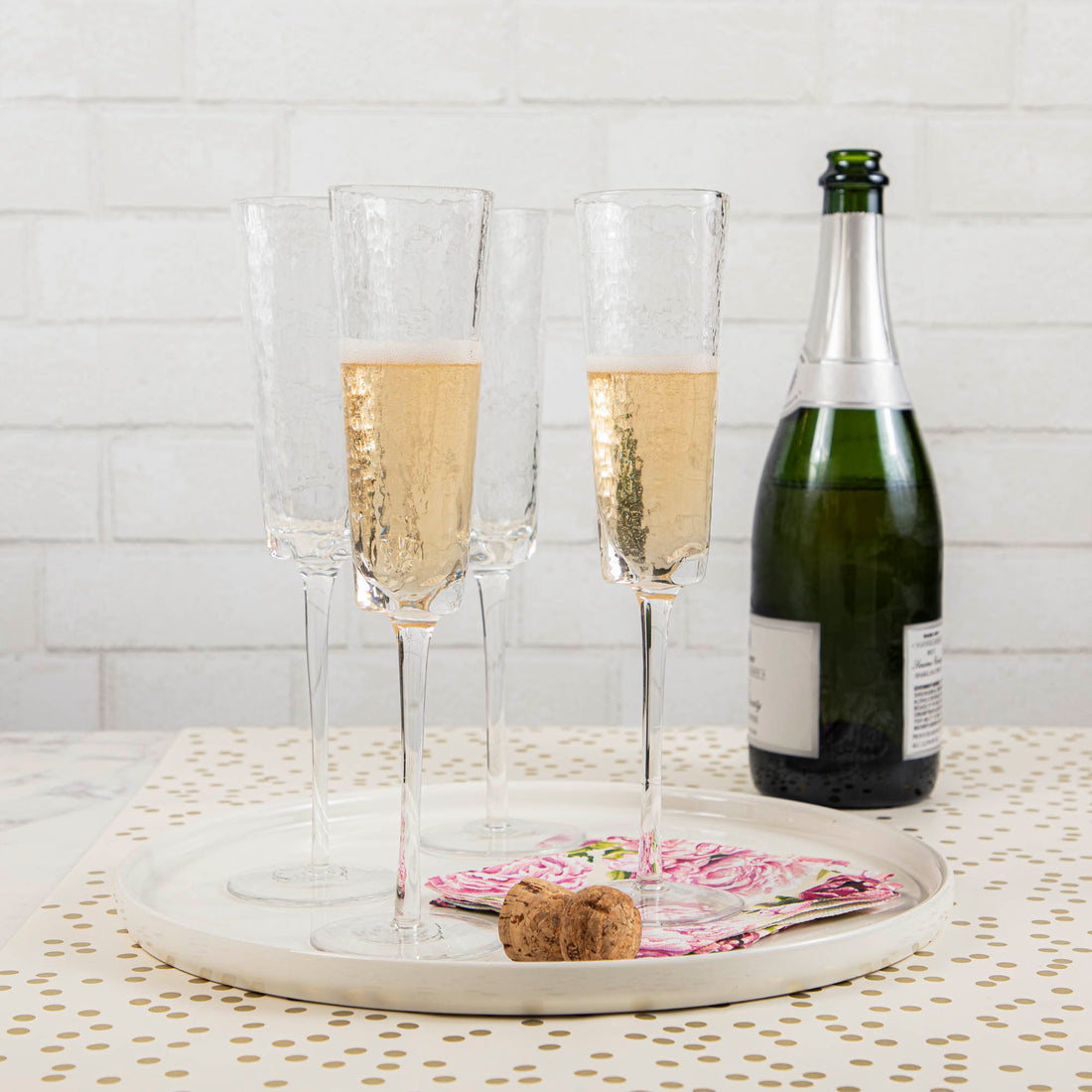 Hammered Glass Champagne Flutes, Set of 4