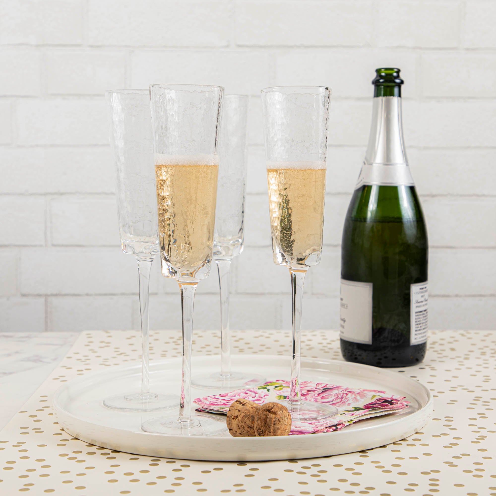 Hammered Glass Champagne Flutes, Set of 4