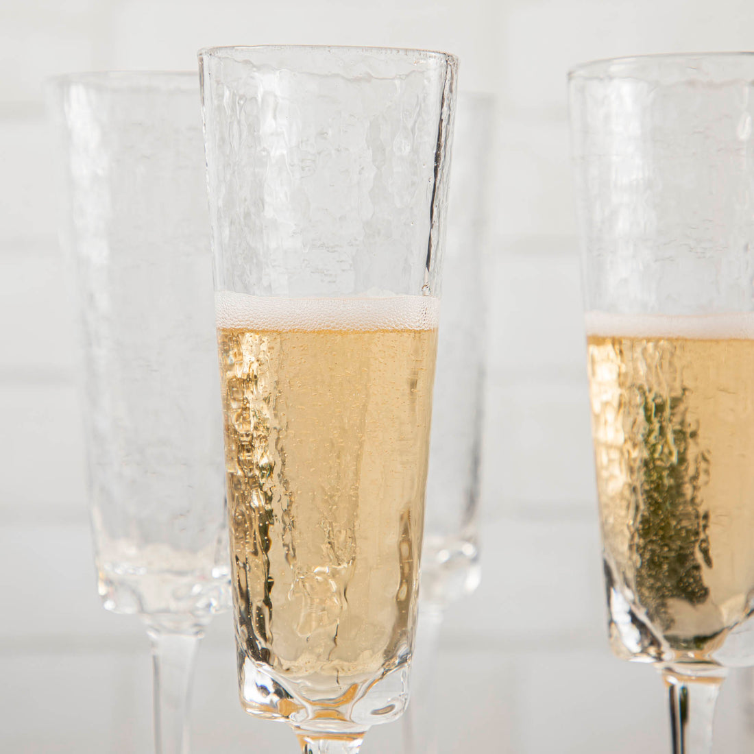 Hammered Glass Champagne Flutes, Set of 4