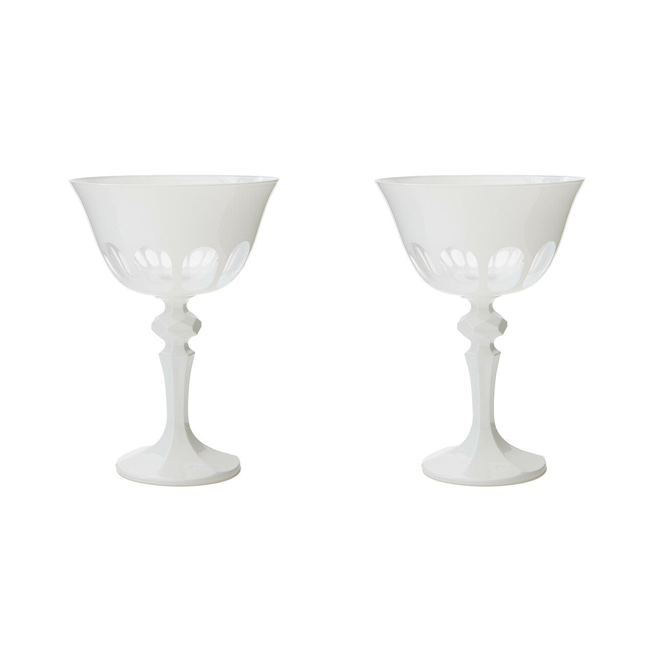 Three Rialto Chalk (White) Glasses by SIR/MADAM on a Venice-styled white brick wall.