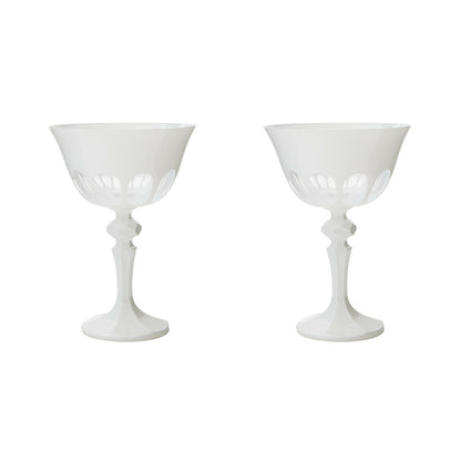 Three Rialto Chalk (White) Glasses by SIR/MADAM on a Venice-styled white brick wall.