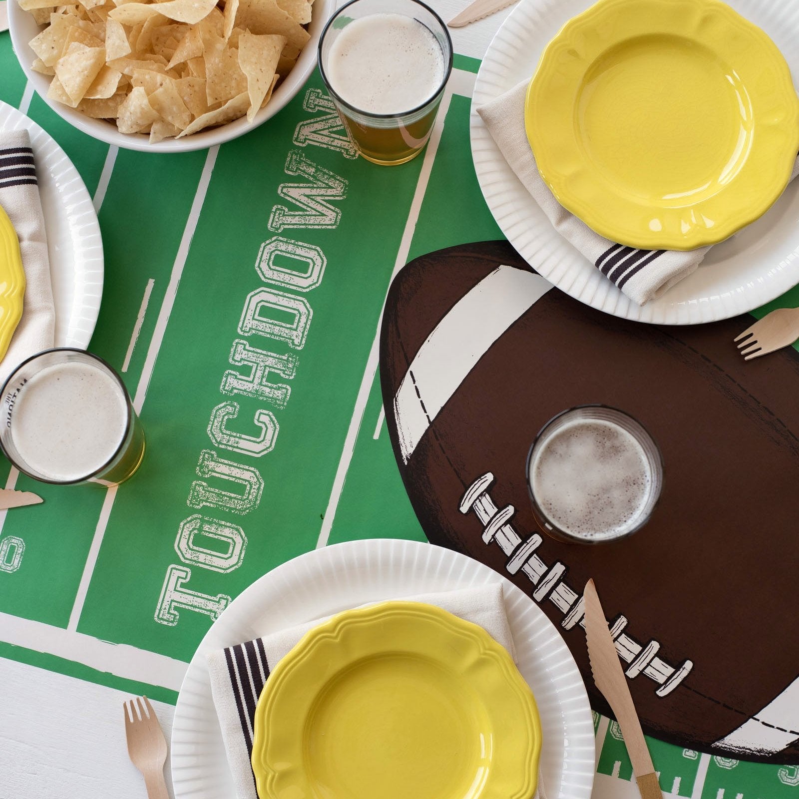 The Touchdown Runner under a sports-themed table setting, from above.