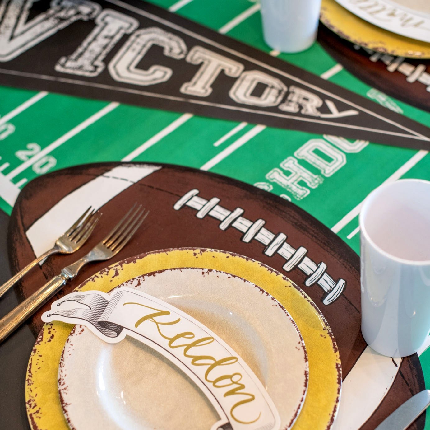 The Touchdown Runner under a sports-themed table setting.