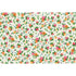 A pattern of small, illustrated pink and orange flowers and green leaves, scattered on a white background.