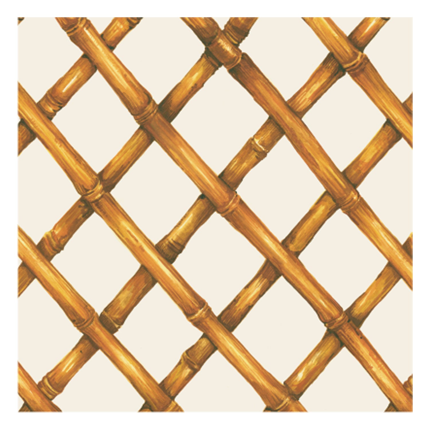 A diagonal woven bamboo pattern in tan on a white background, on a square cocktail napkin.
