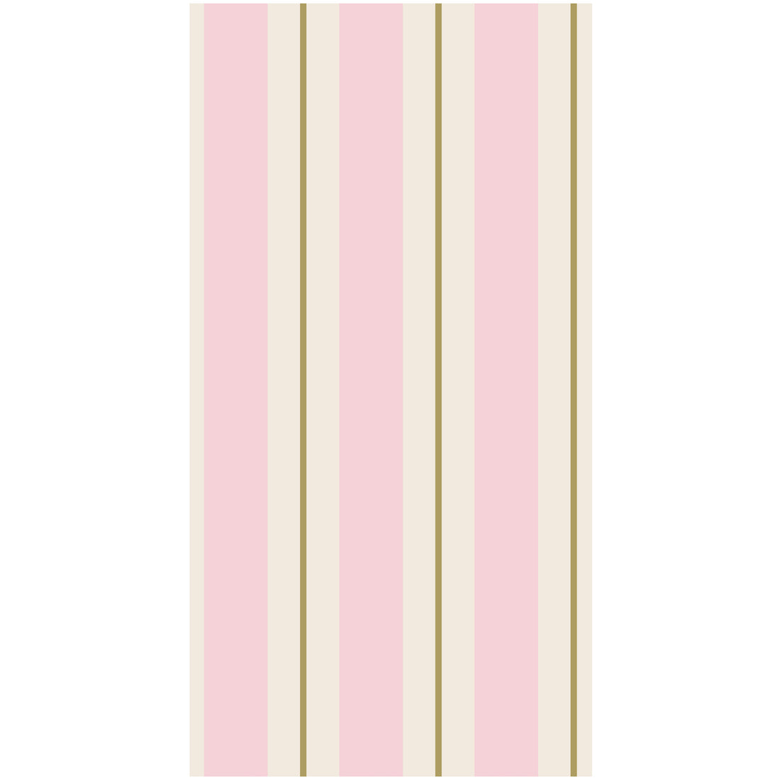 A rectangle guest napkin featuring vertical pink and white stripes, with a gold line running down the center of each white stripe.