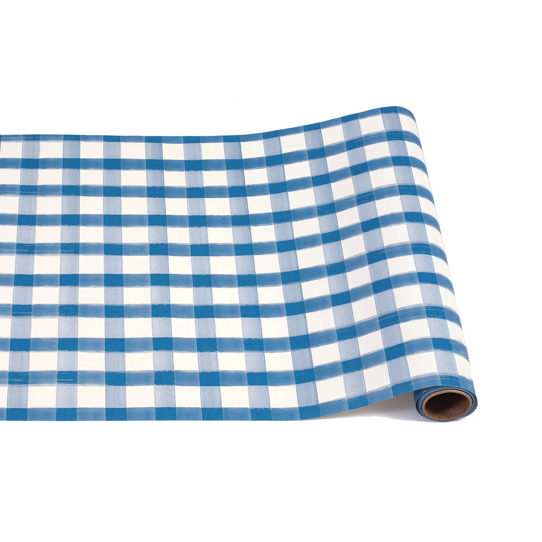 A painted gingham grid check pattern made of light blue lines intersecting at medium blue squares, on a white background.