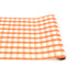 A painted gingham grid check pattern made of light orange lines intersecting at deep orange squares, on a white background.