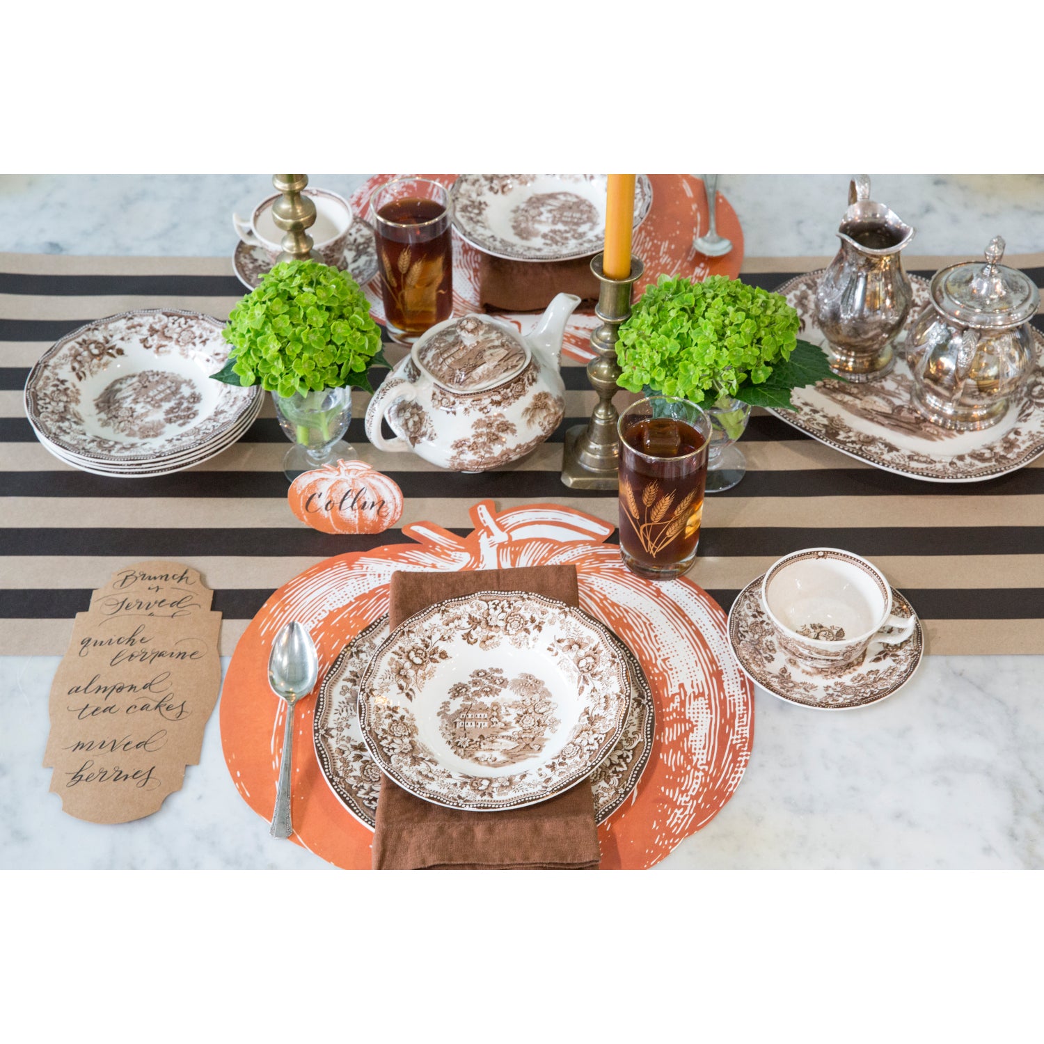 The Kraft Brown Classic Stripe Runner under an elegant fall-themed tablescape.