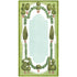 A rectangle card resembling an illustrated garden framed in green with potted manicured shrubs surrounding a seafoam blue garden pool, creating an area for personalization.