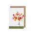 An environmentally sustainable Hester & Cook Balloons Card, Set of 10, featuring a girl in a striped dress holding a bunch of colorful balloons.