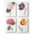 A set of four In Bloom Notecards by Laura Stoddart, each featuring a whimsical illustration of a small person holding a gigantic flower by the stem. 