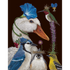 An animal scene artwork featuring a drawing of a goose and birds with flowers on their heads. Perfect for a Summer Party card by Hester & Cook.