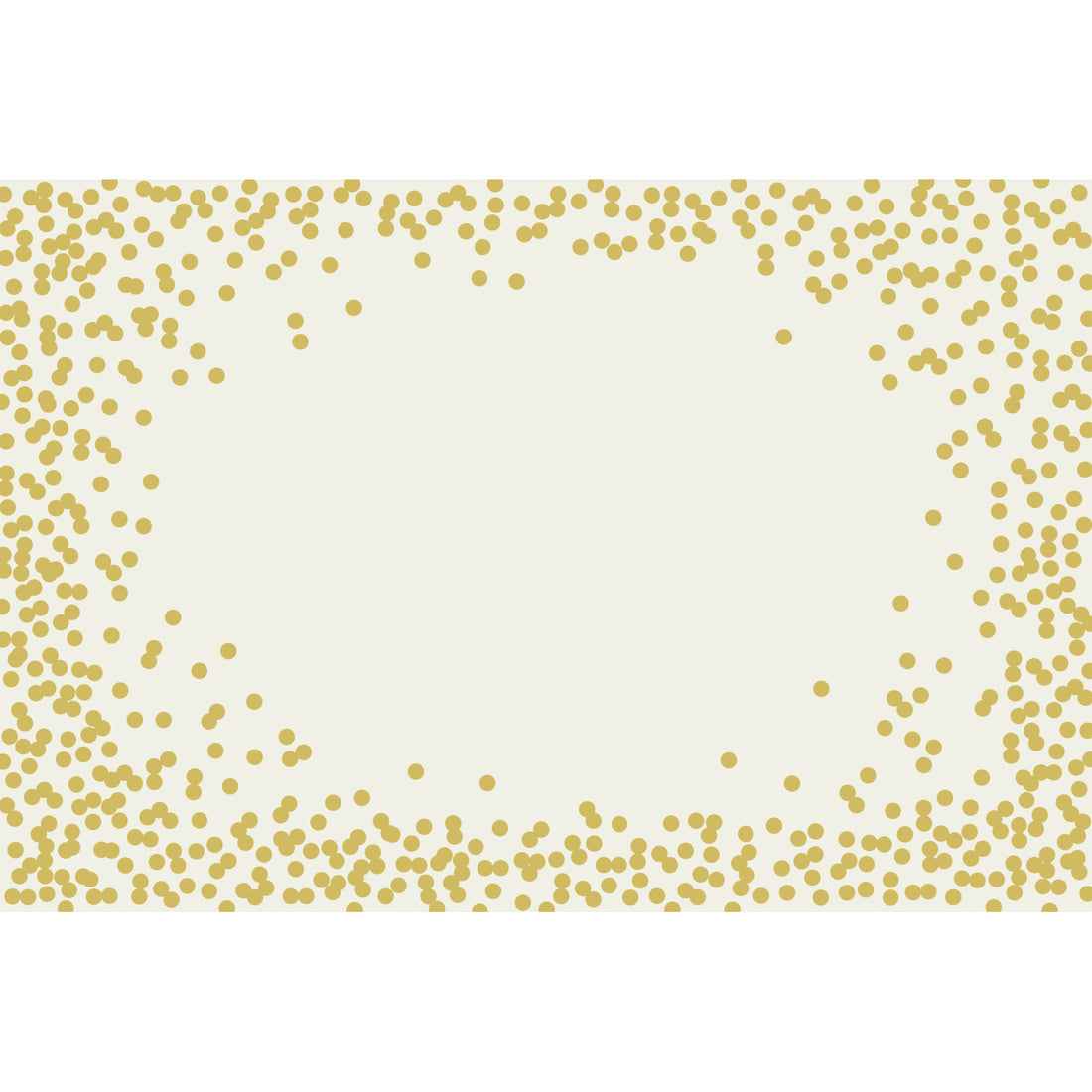 White paper placemat with gold confetti dots scattered around the perimeter of placemat.