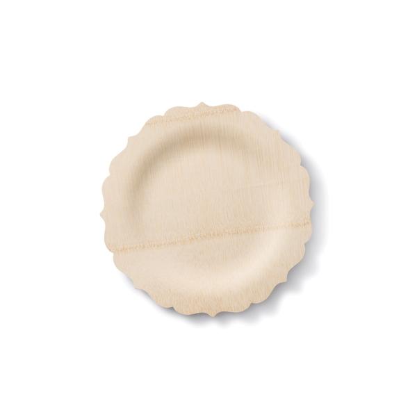 A Veneerware Fancy Bamboo Plate with a scalloped edge from Bambu Wholesale.
