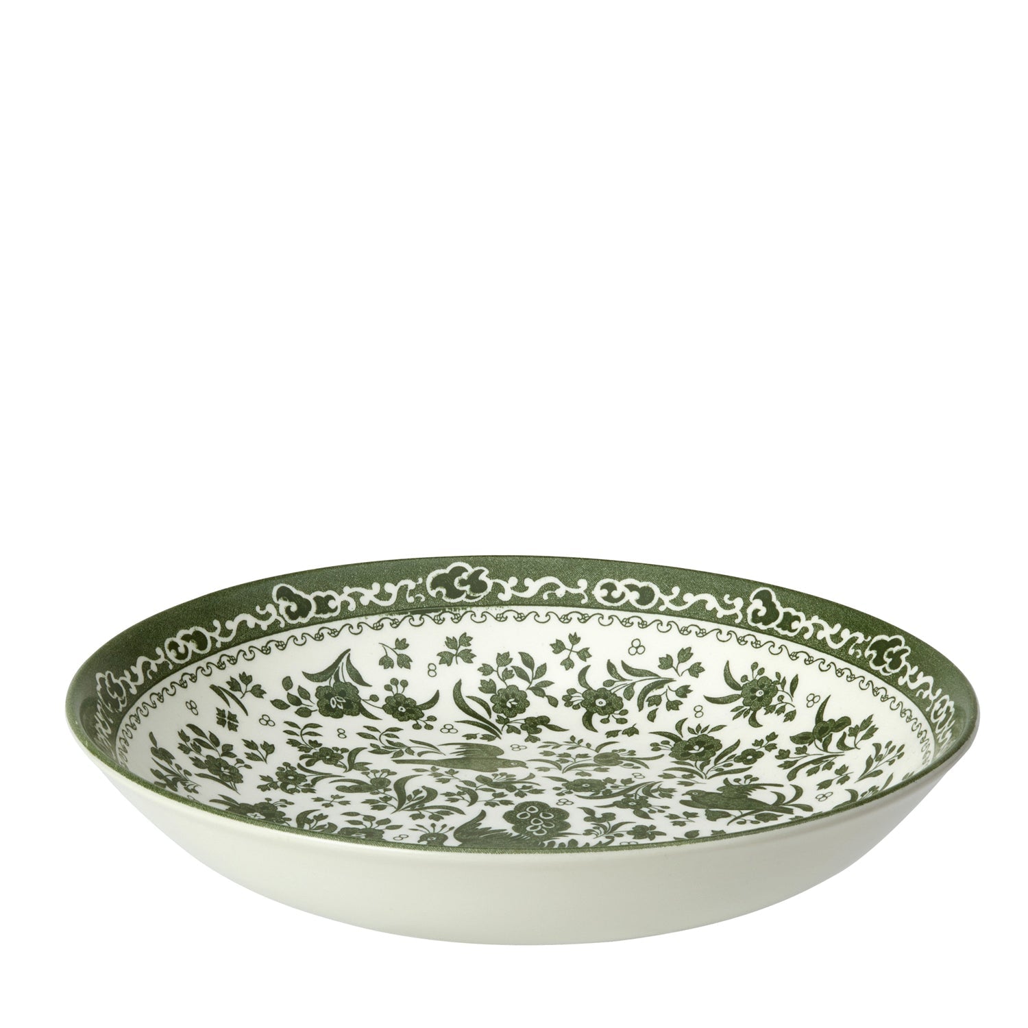 A table setting with a green and white place setting that features Burleigh&