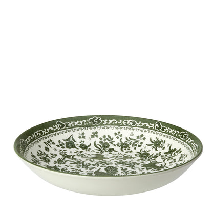 A table setting with a green and white place setting that features Burleigh&